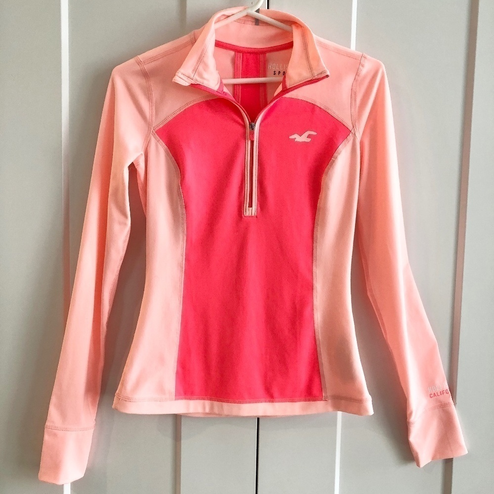 Hollister, Sport, Athletic, Racerback, 1/4 zip, Long Sleeve, Fitted, Top, Size S